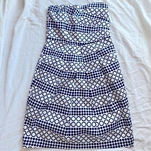 Strapless navy & white dress with pockets